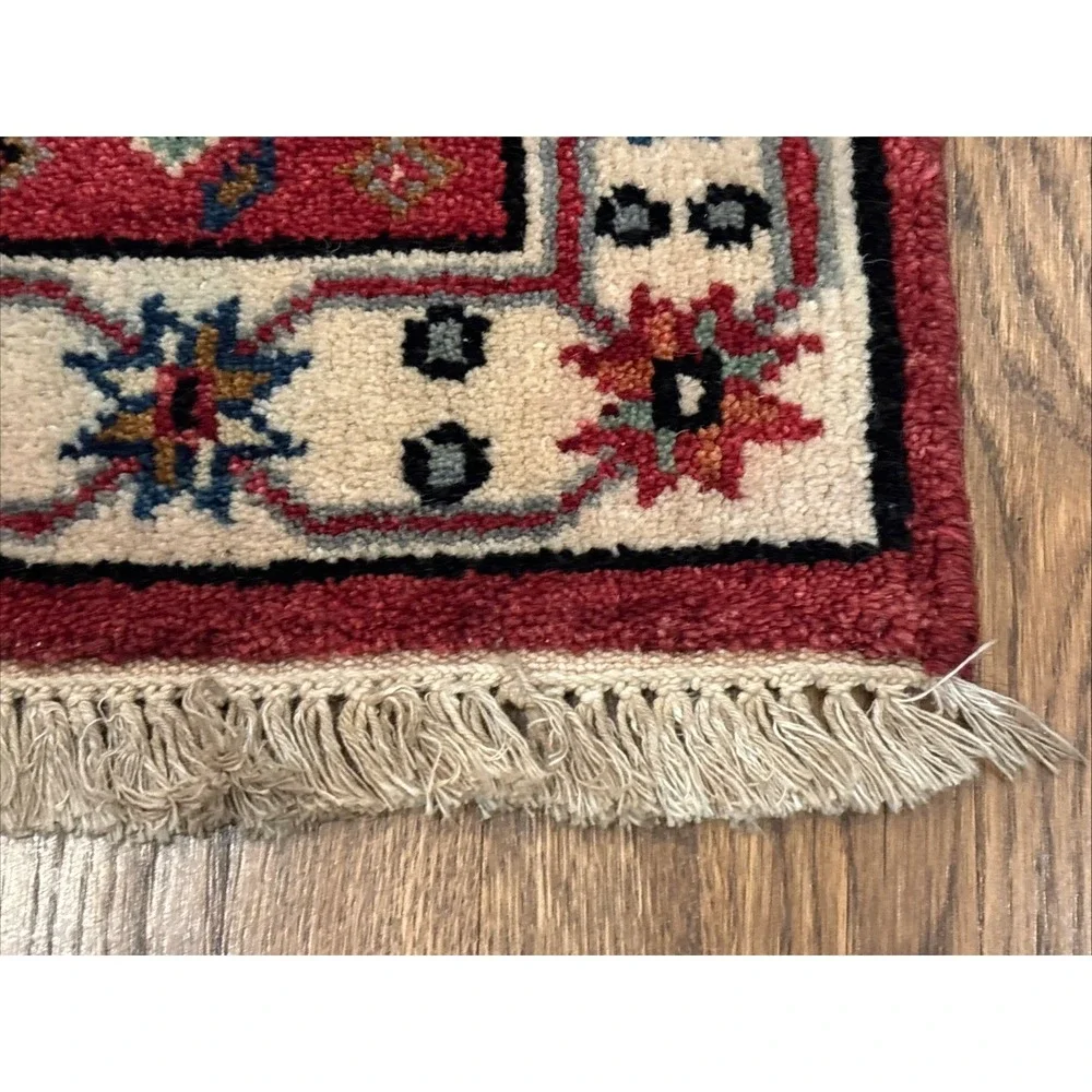 Hand Knotted Afghan Tribal Kazak Hallway Runner Red Small Geometric Rug 2'X 6.6'